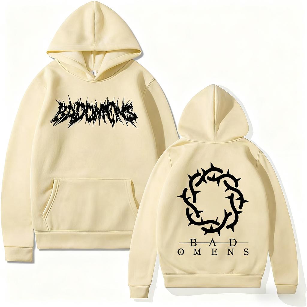 Neue Herbst- und Winter-Kapuzenpullover mit lustigem Bad Omens Bandlogo-Grafikdruck, Retro-Mode-Pullover, Unisex-Freizeit-Hoodie, Streetwear