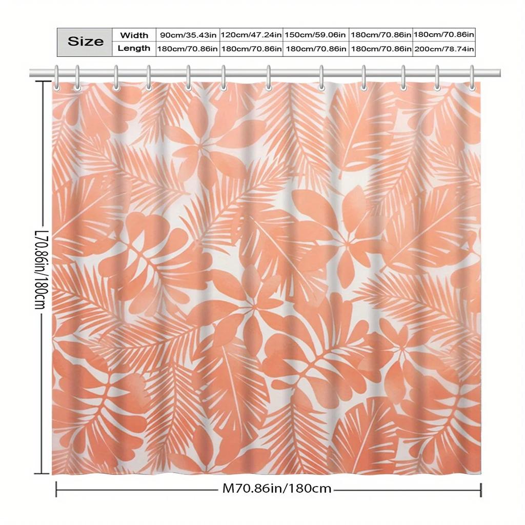Tropical Orange Leaf Pattern Shower Curtain, Polyester Bath Partition, Machine Washable, All-Season Bathroom Decor
