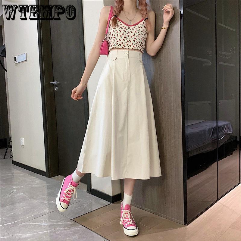 Female Simple Solid Mid-length Half-body Skirt Spring and Summer A Line High Waist Thin Design Sense Niche Elastic Waist Umbrella Skirt