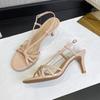 2025 Summer Internet Celebrities New One-word Buckle Temperament High Heels Women's Fine Heels Beautiful Nude Strap Sandals Versatile
