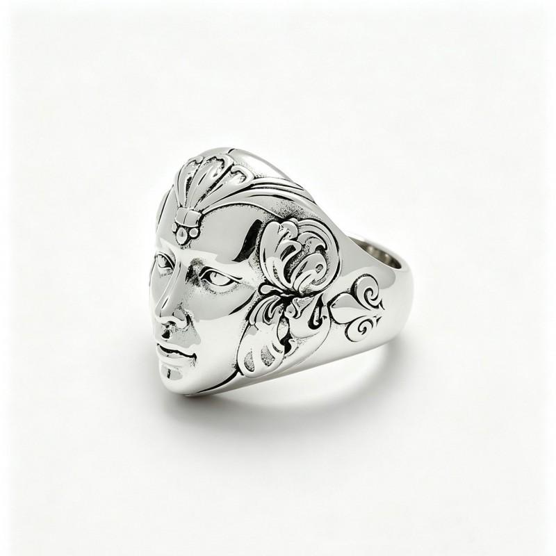 Vintage Human Face Ring Men Adjustable Open Band Gothic Style Retro Copper Jewelry Boyfriend Gift