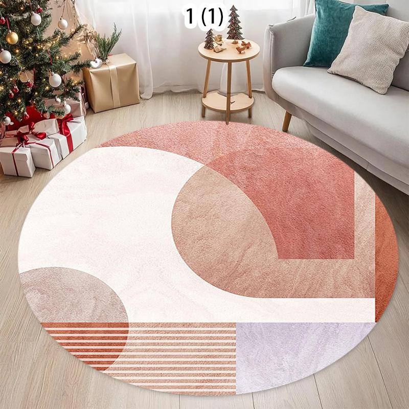 Modern Geometric Round Area Rug Soft Non-slip Decorative Carpet Minimalist Color Block Floor Mat for Living Room Bedroom