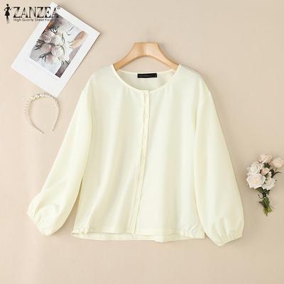 Women Casual Round Neck Loose Long Sleeve Plain Blouse