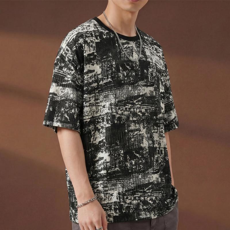 Men's Plus Size Abstract Print T-Shirt, Short Sleeve Streetwear Tee (5XL-13XL)