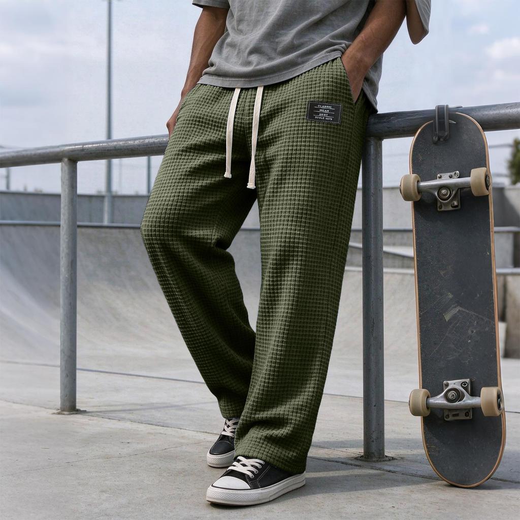 Pantaloni da Uomo in Velluto a Coste, Vestibilità Larga, Gamba Dritta, con Drappeggio, Pantaloni Sportivi Casual per l'Uso Quotidiano