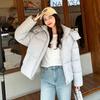 Padded-on women's short hooded new pink casual padded jacket small bread jacket jacket