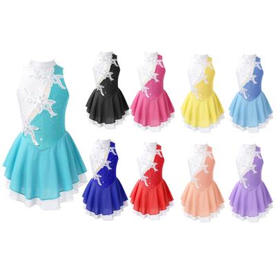 Girls Sleeveless Dance Dress Round Neck Shiny Sequins Floral Decorated Hollow Back Design Party Outfit