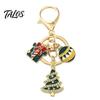 Christmas Ornament Santa Tree Snowman Keychain, Golden Plated Zinc Alloy Holiday Theme Keychain Handbags Decorative Accessory with Lobster Clasp Charm