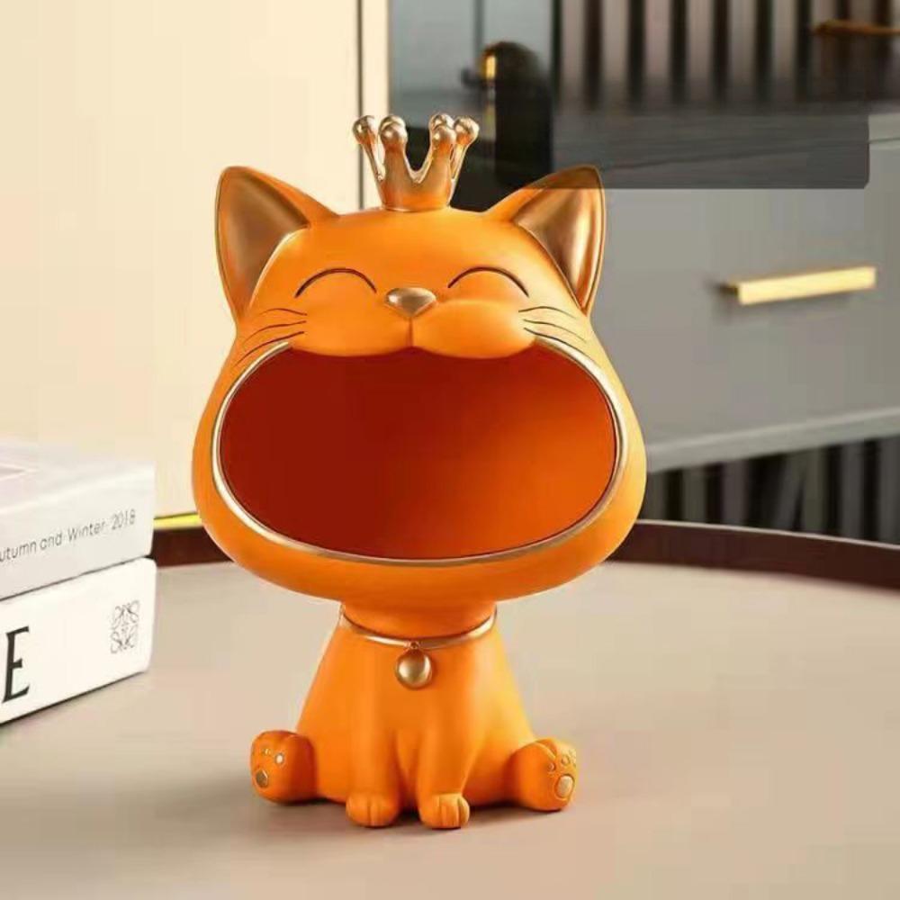 For Resin Crown Cat Bigmouth Cat Storage Desktop Decoration Ornament Entryway Key Snack Storage Handicrafts Animal Model Collect