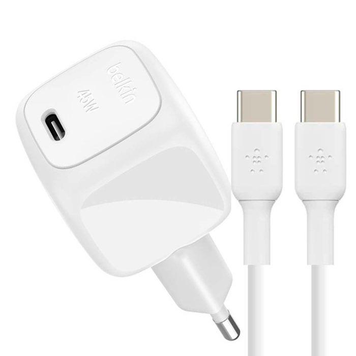 Chargeur USB-C 45W - BELKIN - Blanc - Compatible Power Delivery - Câble 1m inclus - Recharge rapide