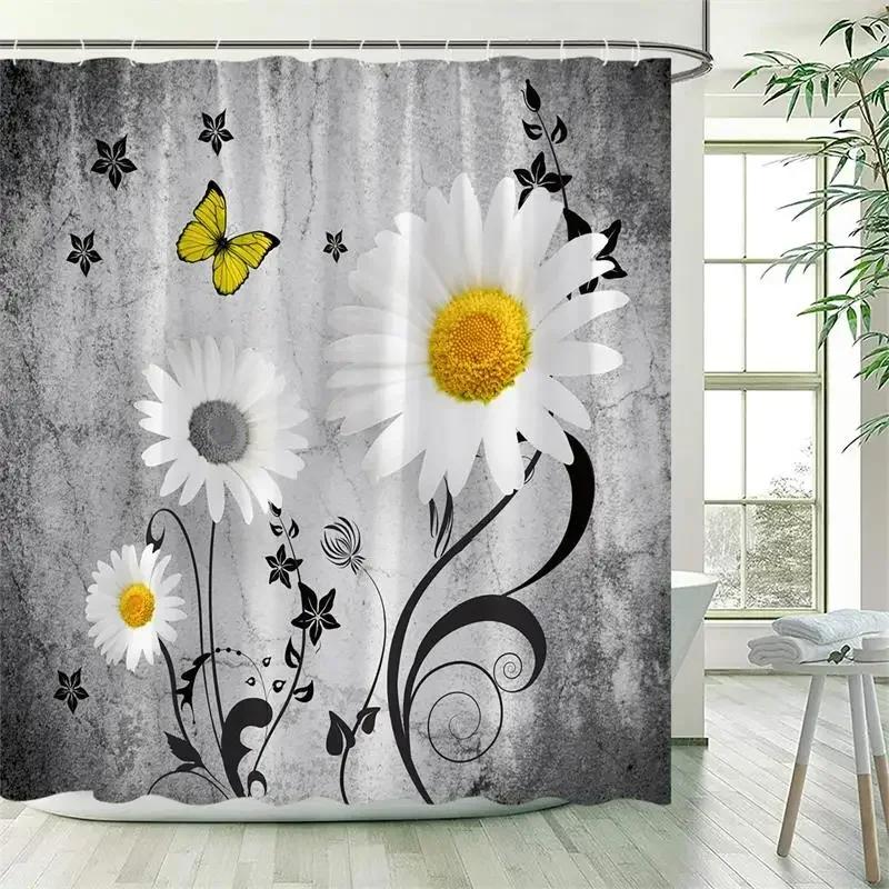 Vine Leaves Shower Curtain Green Plant Leaf Grey Wall Spring Floral Bath Curtains Set Polyester Fabric Bathroom Decor with XT6