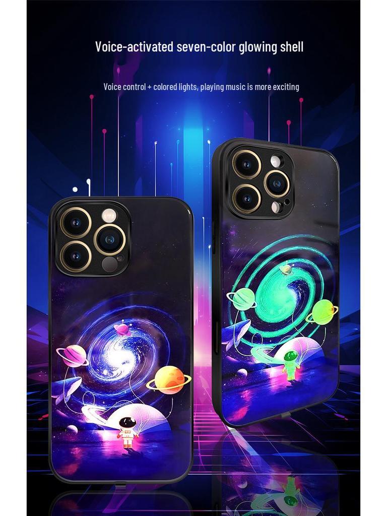 Leuchtende Anti-Rutsch-Handyhülle für iPhone 16 Pro Max & Huawei bei eingehendem Anruf - Soundaktiviert, Verschleißfest, Siebenfarbiger Schutz.
