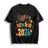 Happy New Year 2026 Graphic Print Casual Loose Fit Daily Top Pure Cotton T-shirt