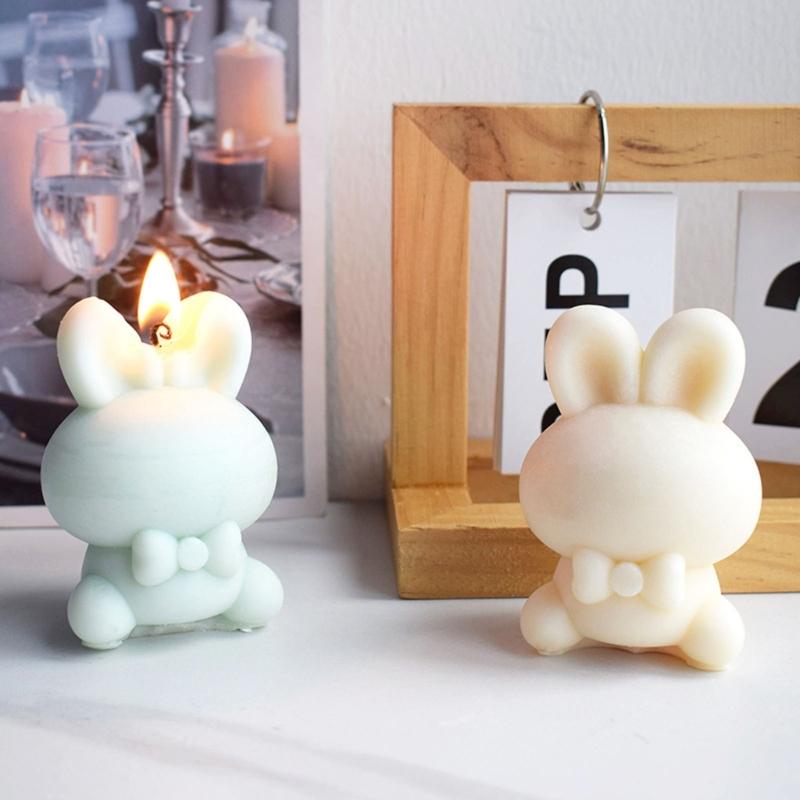 3D Easter Bunny Candle Mold Handmade Craft Gypsum Fondant Cake Decoration DIY Silicone Clay Soap Mould for Candle Making