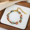 Colourful Enamel Necklace Bracelet For Women Stainless Steel 18K Gold Plated Waterproof Women's Neck Chain Bracelets Zircon Set