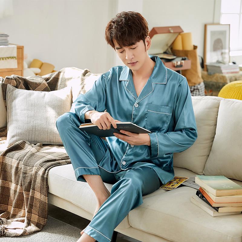 Han Yatong Silk Couple Pajamas Set: Autumn Long Sleeve Cardigan Homewear
