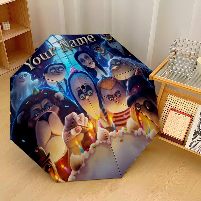 Custom Text Automatic 8 Bone Umbrella, Portable Sun Rain Protection UmbrellaThe Addams Family