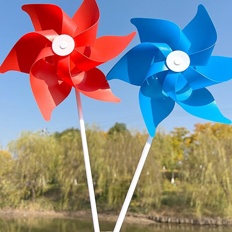 22Cm Six-Leaf Stripes Solid Color Small Plastic Hand-Held Windmills Garden Plant Flower Repellent Windmill Outdoor Decoration