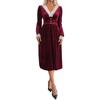 Autumn New Christmas Vintage Party Lace V-Neck Velvet Dress