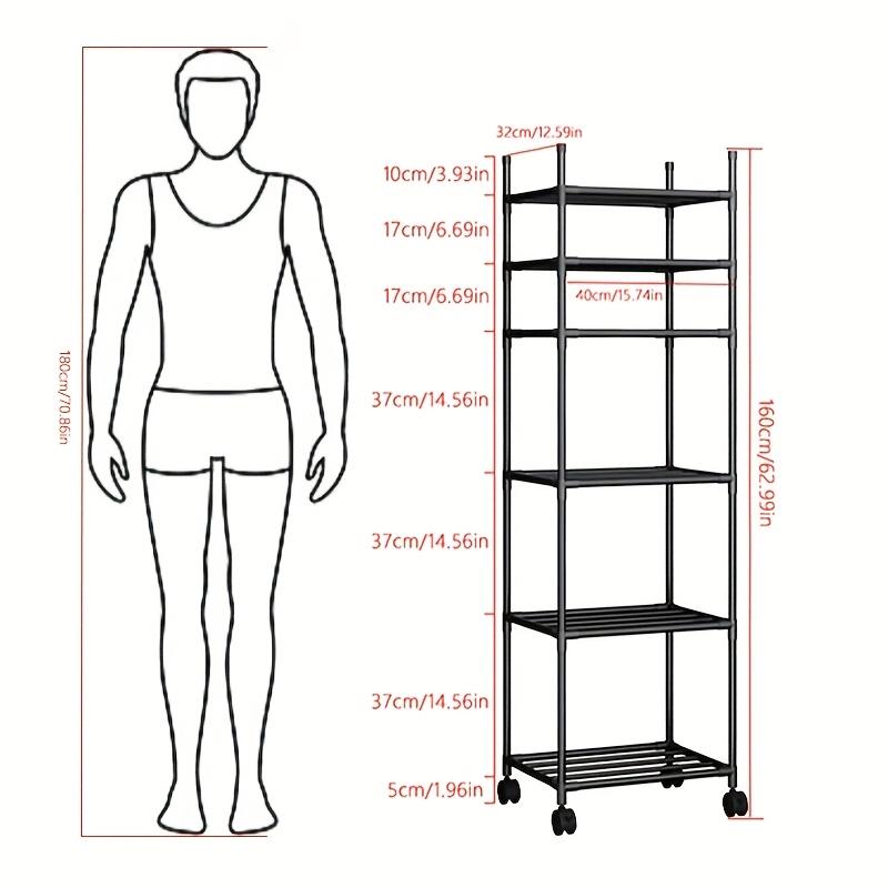6-Tier Rolling Storage Shelf with Wheels - Adjustable Metal & Plastic Frame Organizer for Kitchen, Laundry Room, Bedroom - Easy Assembly Mobile Cart