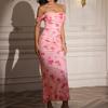 Fishbone mesh pleated dress European and American sexy backless one-word shoulder tight hip-wrapped dress long dress