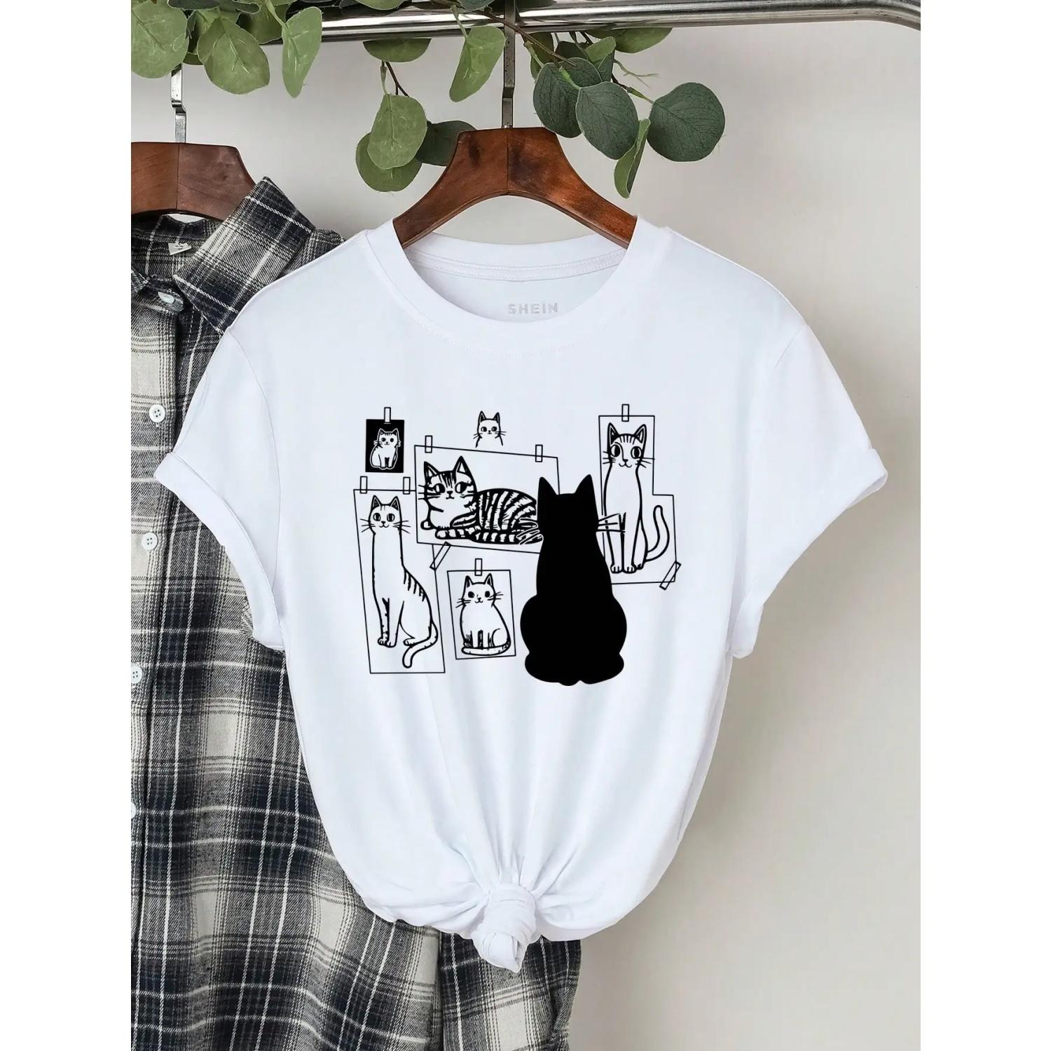 Cat Gallery Cat Lover Graphic Crew Neck Short Sleeve Women T-Shirt Top S