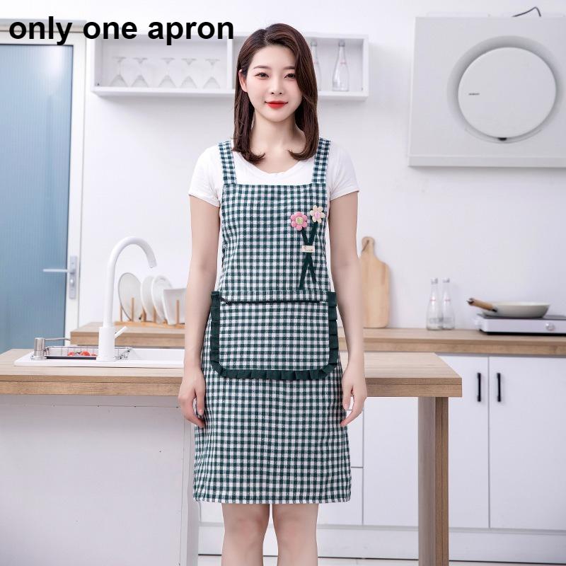 1pcs Women s Plaid Cotton Apron Waterproof Oil Resistant Breathable Kitchen Apron for Cooking Household Workwear Summer OneSize зелёный