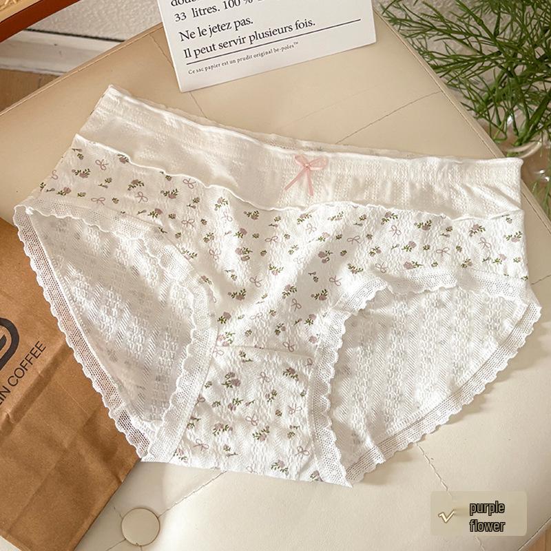 10A Antibacterial Women's Mid-Waist Floral Cotton Panties - Breathable, Skin-Friendly, Comfortable Korean Style Hip-Lifting Design