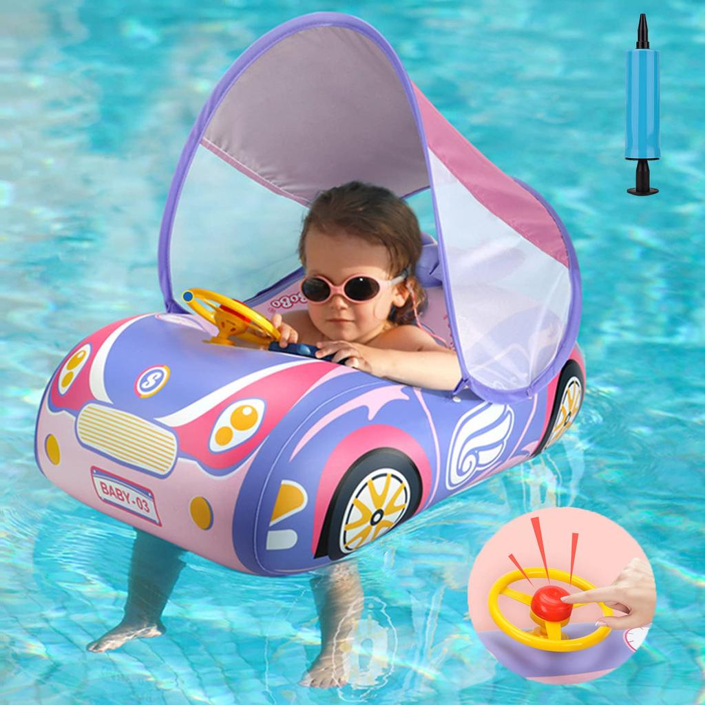 Float for Float with Cute Super Sports Car Removable For Water Outdoor Kids, Foot-In Handle, Print, Float, SPF50+, Sunshade, Kids, Boys, Girls, Ocean,