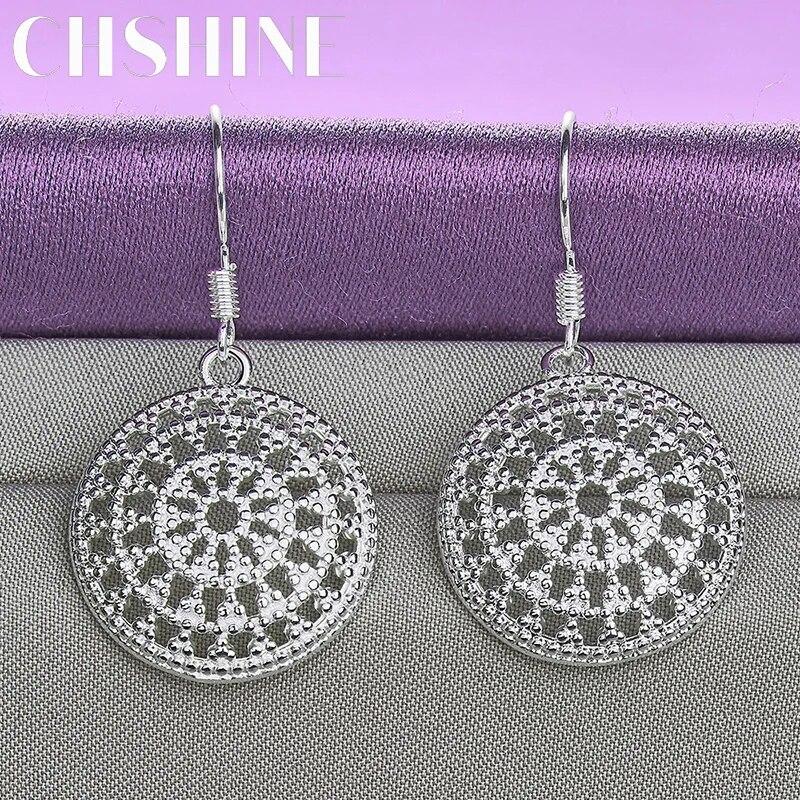 CHSHINE 925 Sterling Silver Round Shield Earrings Charm Jewelry Women's Party Fashion Eardrop
