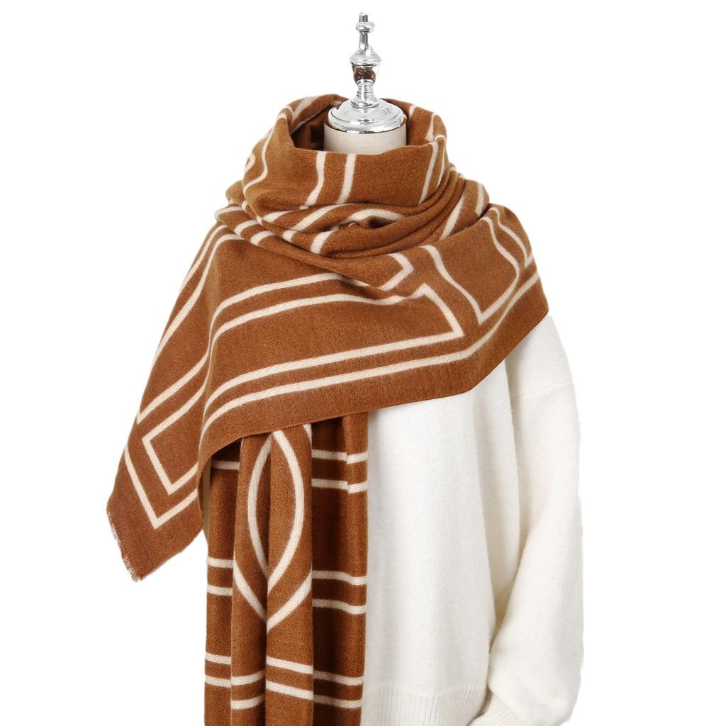 2024 Autumn/Winter New Printed Cashmere Like Long Scarf Shawl Women'S Warm Scarf Shawl Thickened With Velvet