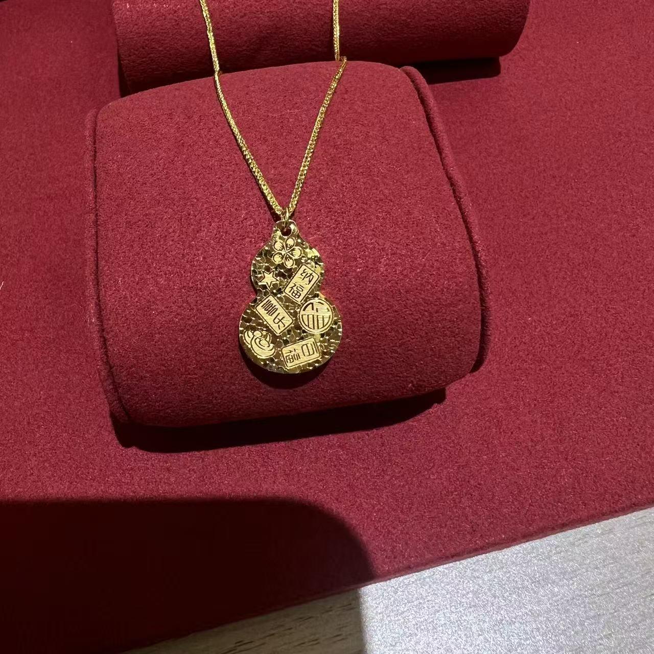 S925 Sterling Silver Gourd Pendant Necklace with Auspicious Chinese Crushed Ice Design for Women 925 Silver