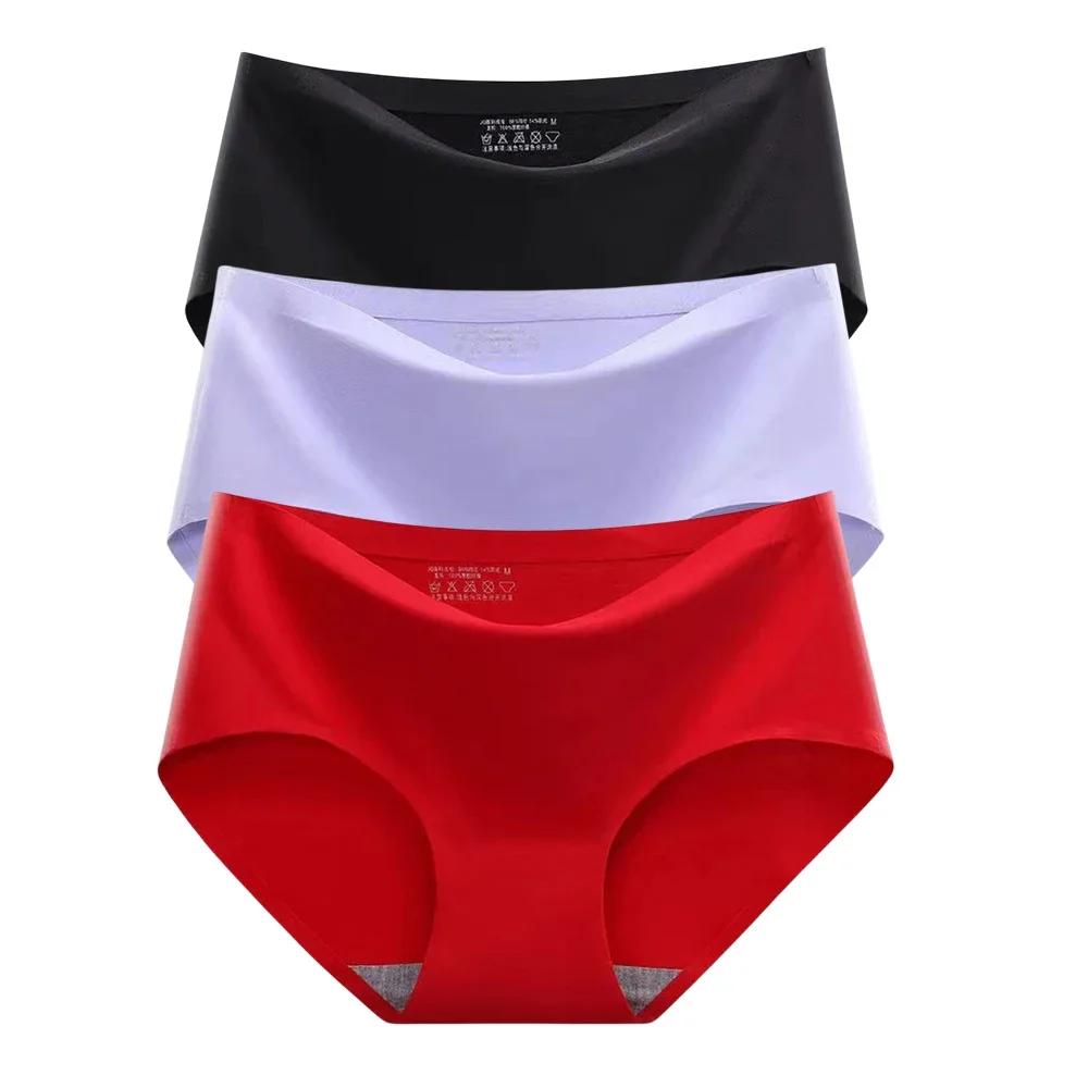 3Pcs Invisible Painties Women Seamless Briefs Ladies Solid Color Ultra-thin Underwear Girls Plus Size Panty M-XXL