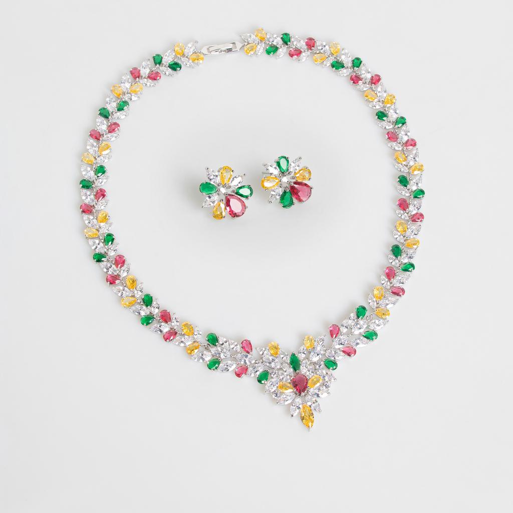 Flower Bridal Jewelry Set Necklace Ice Flower Earrings Zircon Jewelry Set