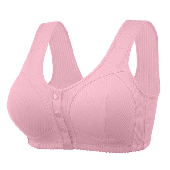 Mid-aged Women Sports Bra Stretchy Fixed Shoulder Strap Front Button Closure Wireless