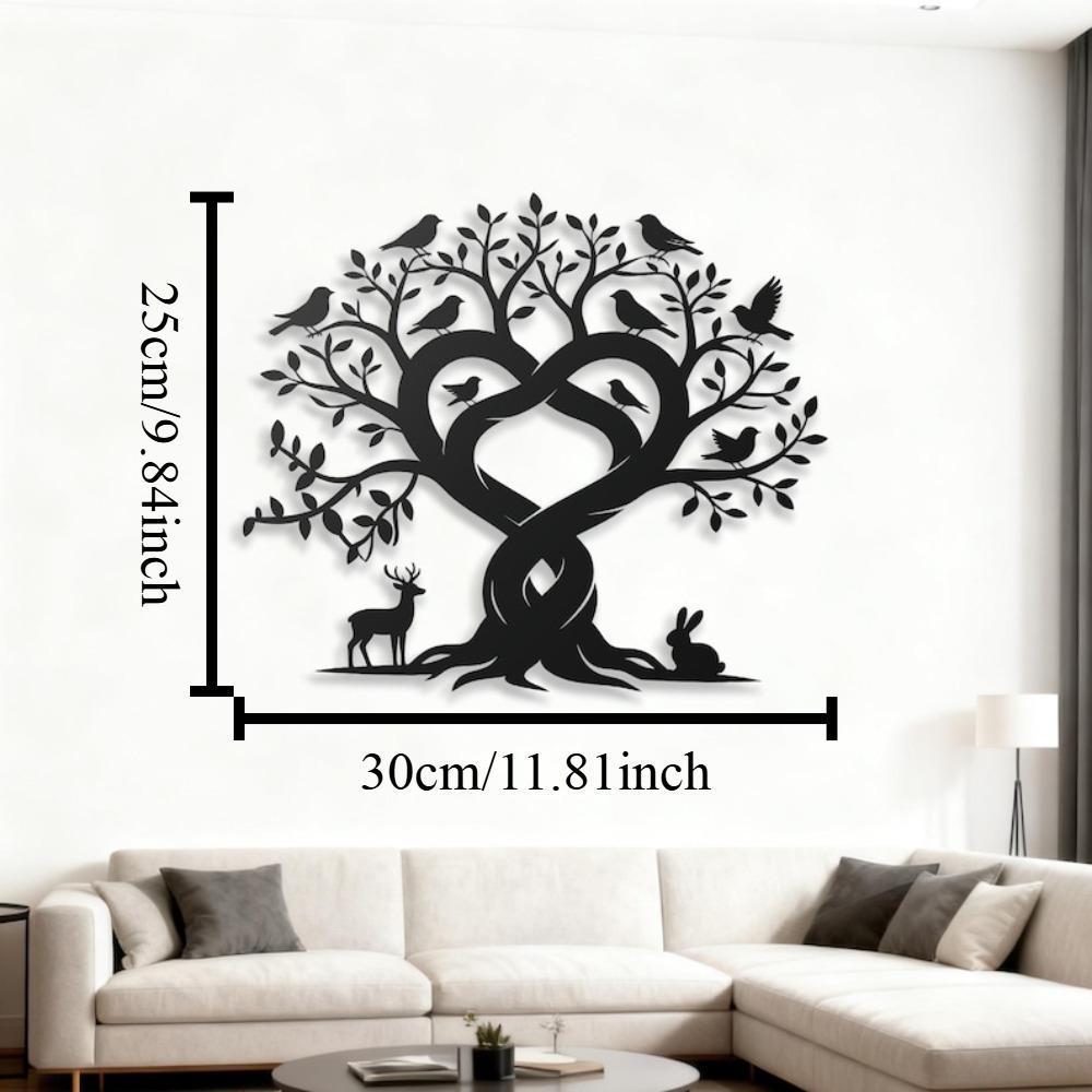 Heart Tree of Life Metal Wall Art Sculpture Deer Rabbit Birds Nature Home Decor 12in чёрный