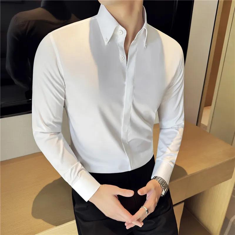 Men's Shirt Quality Korean Luxury Clothing Bamboo Fiber Shirts For Men Plain Color Business Formal Wear Slim Fit Shirts