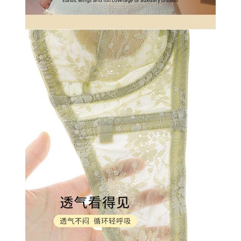 Women Lace Thin Cup Minimizer Bra Wireless See Through Underwire Bra