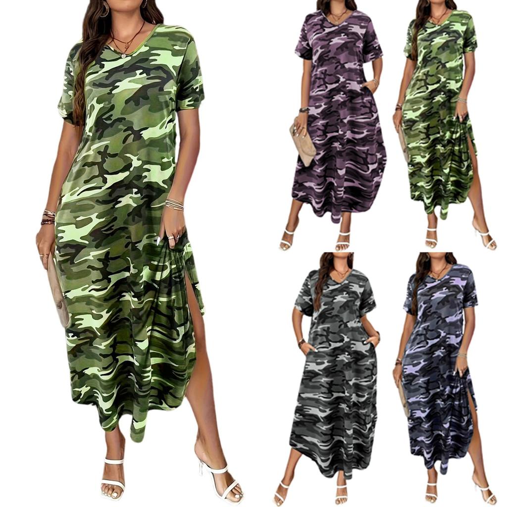 Women's Fashion Camouflage  Short Sleeved Casual Dress