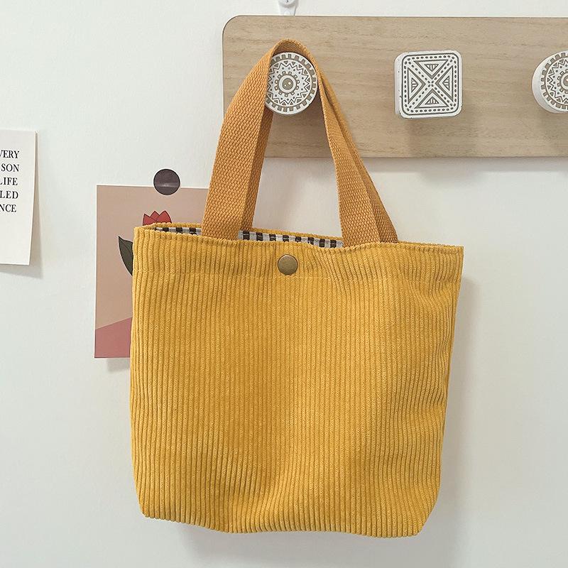 Borsa termica per il pranzo in velluto a coste tinta unita, portatile e con portaombrello