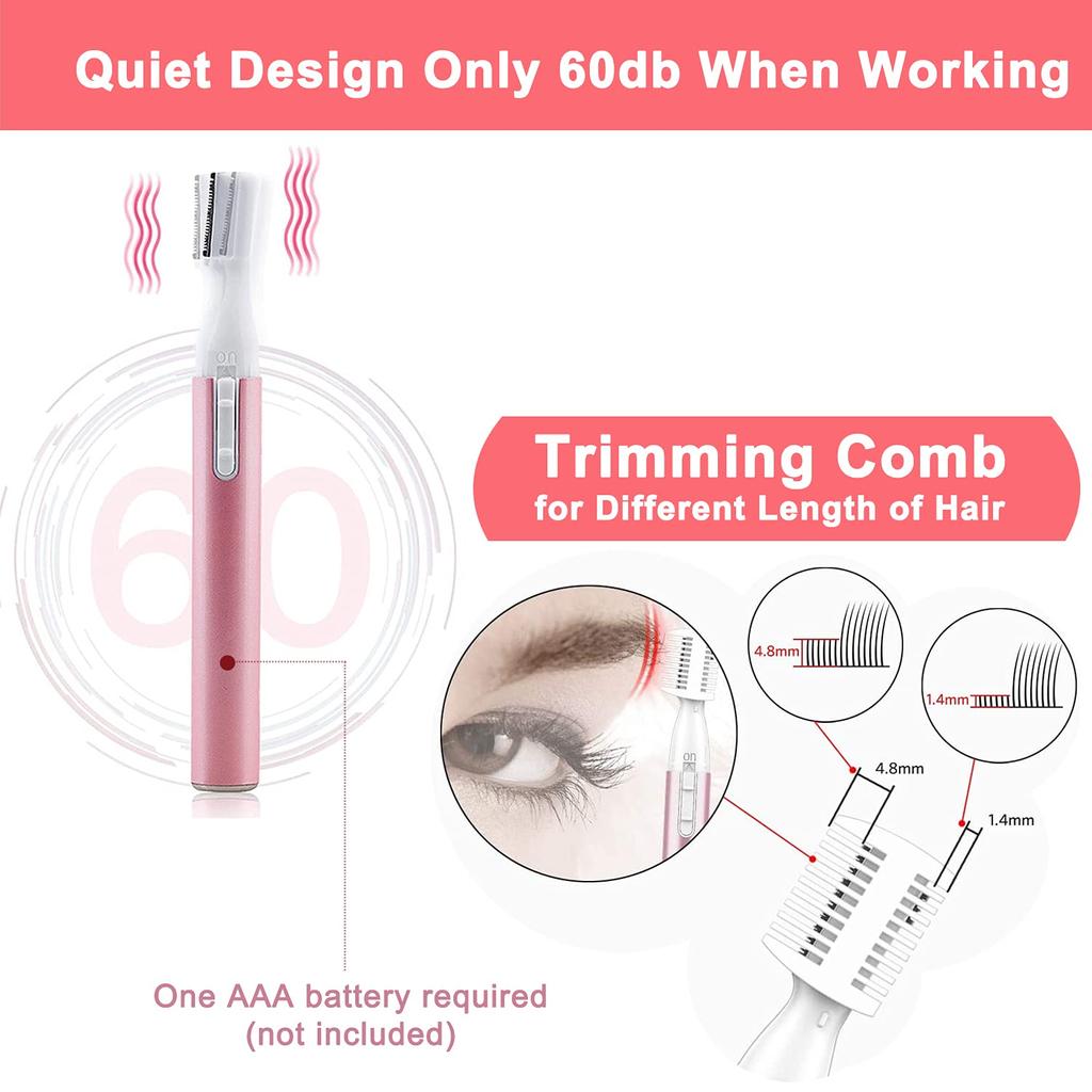 Electric Eyebrow Trimmer for Women, Facial Hair Razor Removal for Men, Mini Epilator for Bikini, Remover for Face, Chin, Peach P