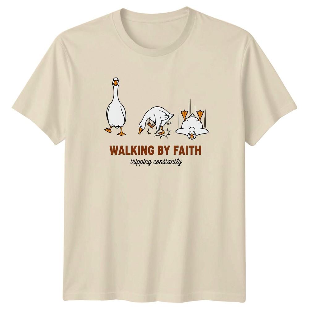 Walking By Faith Tripping Constantly TShirt Christian Humor Animal Comedy
