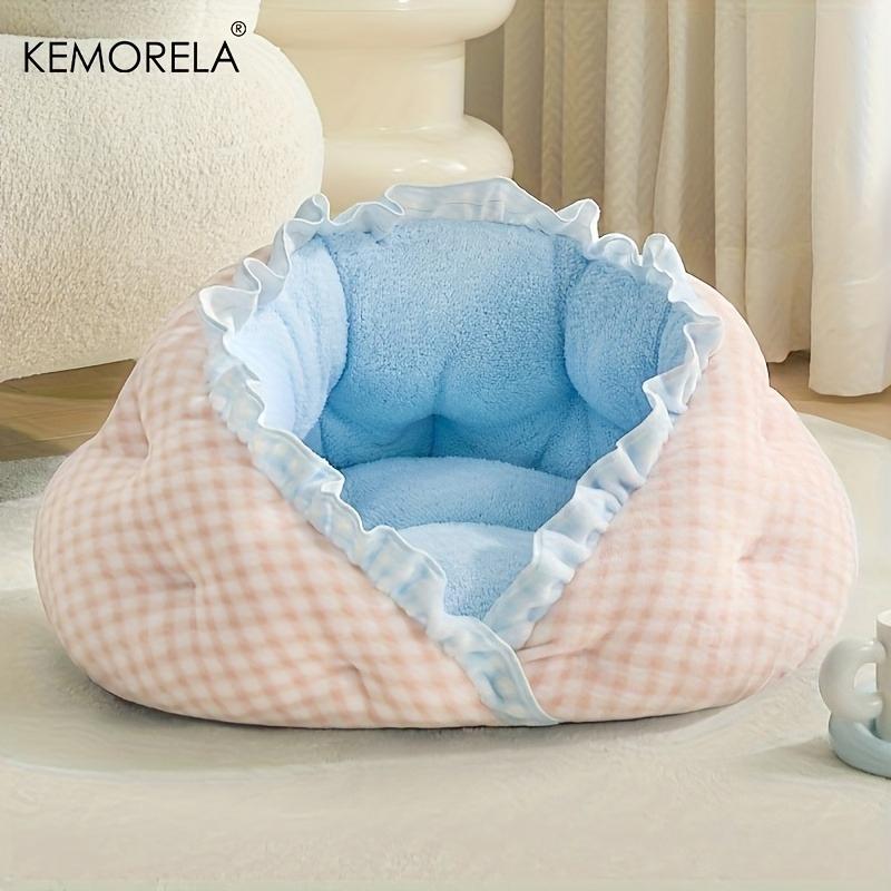  Cozy Semi-Closed Lace Pet Nest with Thickened Warmth, Winter Design Machine Washable, for Small Dogs & Cats,Cat Shelter