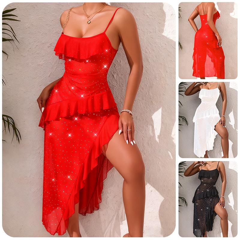 Fashion Sequin Mesh Nightgown High Slit Long Cami Sexy Private Loungewear 886 Sparkly Daring Sleepwear Ideal for Parties Special Events