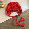 Ethnic Style Crochet Beaded Pullover Hat Children Summer And Autumn Fringed Strap Knitted Hat Retro Literary Hollow Head Hat