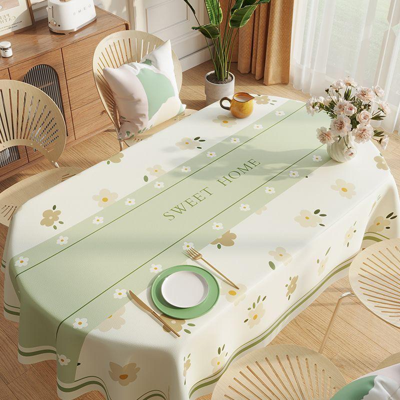 Oval Rectangular Universal Table Waterproof Tablecloth  Green Oil Proof Pvc Table Cover  Dining Table Cover Coffee Shop Decor