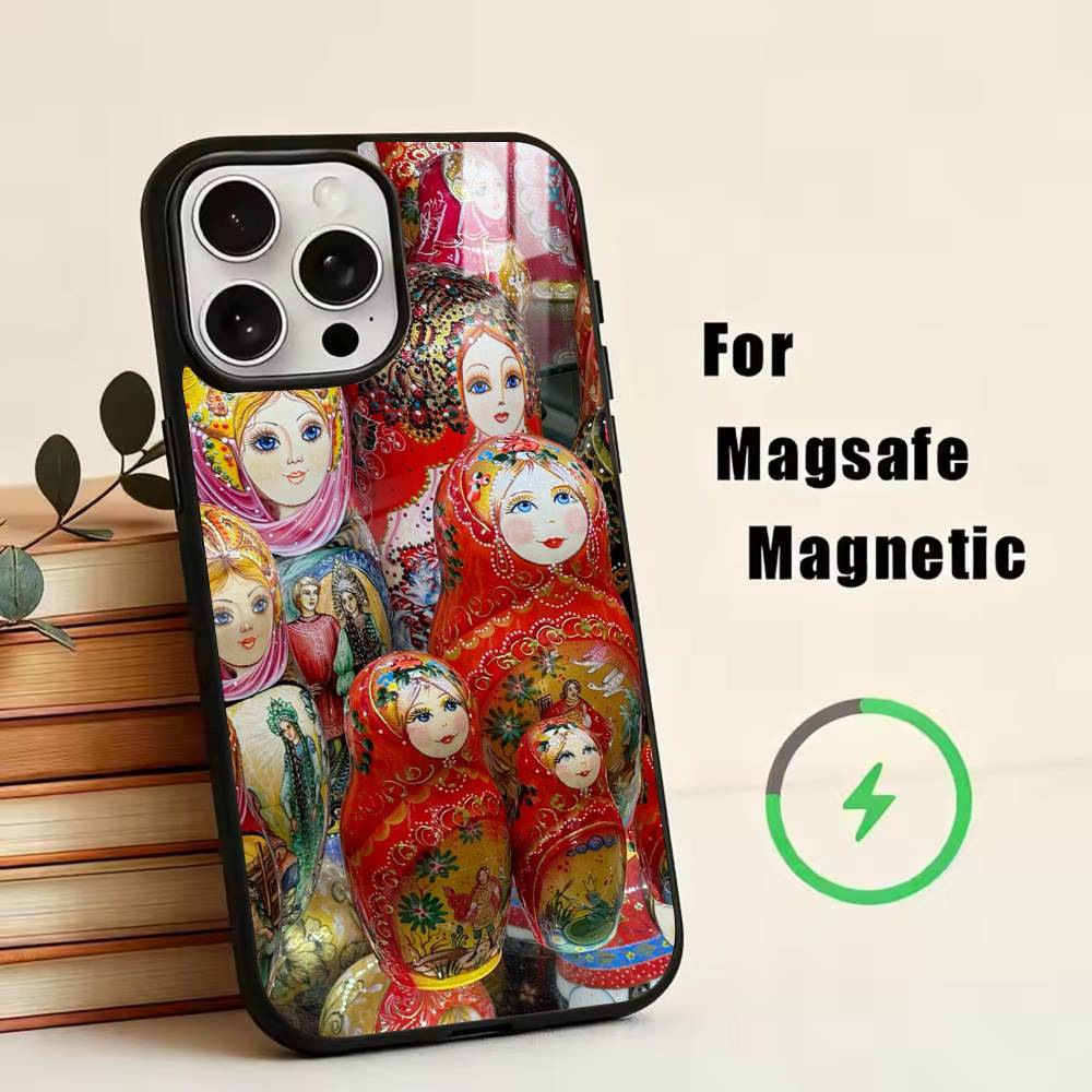 Cute Russian Doll Art Phone Case For iPhone17,16,15,14,13,12,11 Plus,Pro Magnetic with Magsafe Wireless Charging