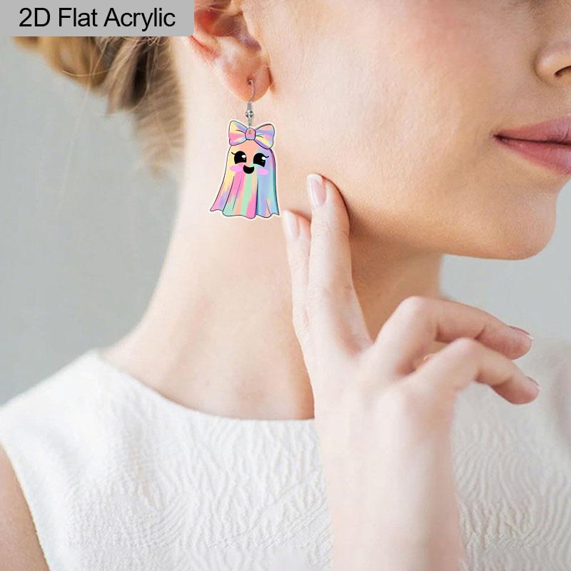 2D Flat Halloween Ladies Earrings Colorful Ghost Acrylic Earrings Fashion Modern Style Holiday Party Halloween Jewelry Gifts