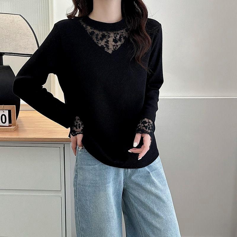 Spring New Women's Clothing Design with Hollow Out Long Sleeved T-shirt for Autumn and Winter Paired with an All Match Top