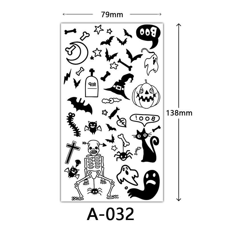 Halloween Tattoo Sticker, Skull Reaper Sickle, Black Bat Tombstone Pumpkin Tattoo